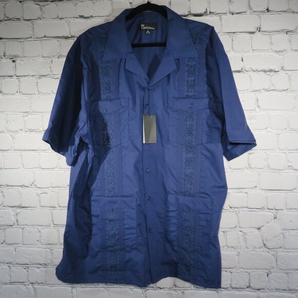 NWT - Men's Short Sleeve Cuban Guayabera Shirt - Navy - Picture 3 of 4
